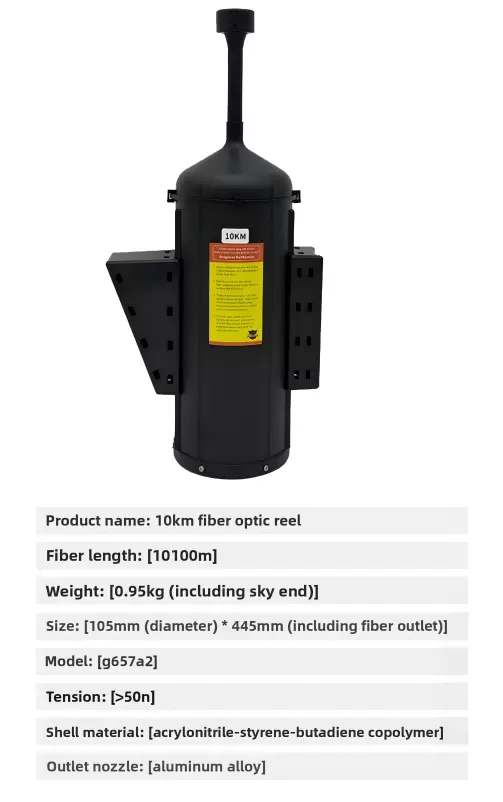 Drone yang dilengkapi dengan gulungan serat optik untuk jangkauan 3km, 5km, 10km, 15km, 20km, 30km, 40km.